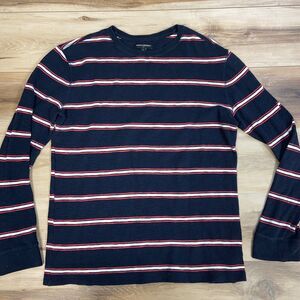 Banana Republic Shirt Mens Large Navy Blue Striped Waffle Knit Crewneck Sweater